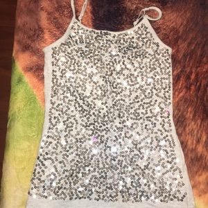 Grey Justice sparkly tank top.